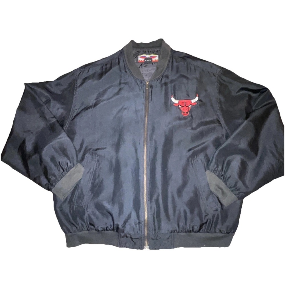 Chicago Bulls 100% Silk Jacket Size XL Black Jeff Hamilton JH Designs